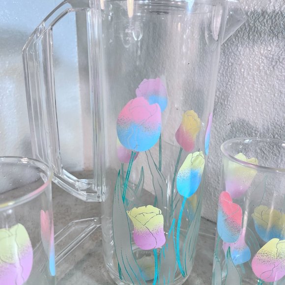 Set of Culver Tulip Acrylic Serving Tray Pitcher Tumblers - Picture 6 of 10